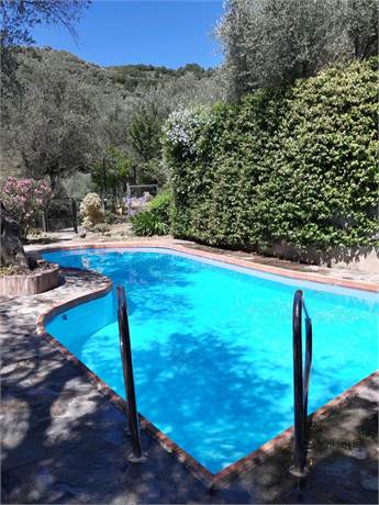 Giardino con piscina riempita